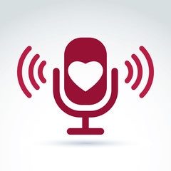 Vector illustration of red microphone with love symbol, broadcast