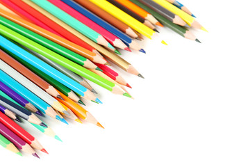 Drawing colourful pencils on a white background, close up