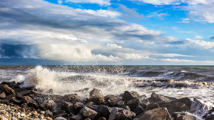 Georgia coast (Black sea) in storm, Poti