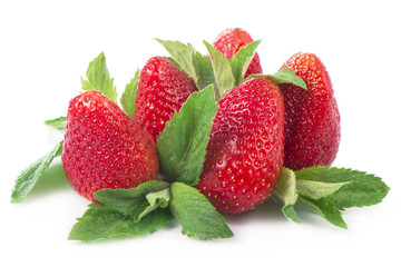 Strawberries on a white background.