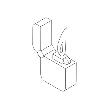 Pocket lighter with fire icon, isometric 3d style