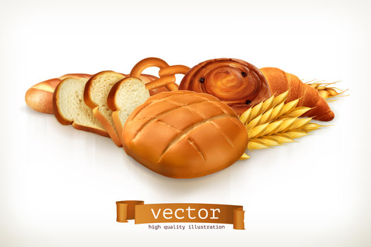 Bread, vector illustration isolated on white