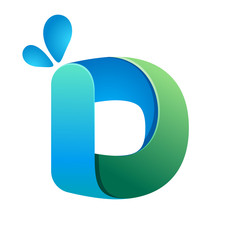 D letter with water waves and drops.