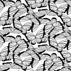 Seamless pattern with butterflies in black and white colors