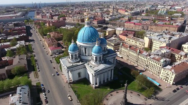The Trinity Cathedral or the Troitsky sobor is in Saint Petersburg, Russia. Aerial view at summer