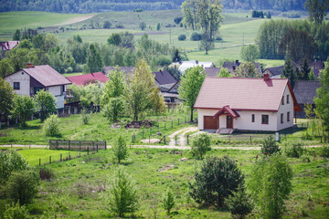 Fototapeta na wymiar Rural village landscape background.