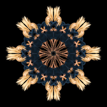 Mandala pattern created by multiple image of teenage girl with long blonde hair