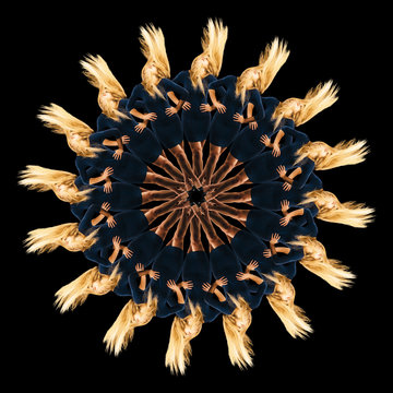 Mandala pattern created by multiple image of teenage girl with long blonde hair