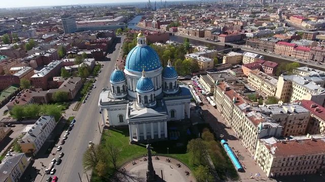 Building of the Trinity Cathedral or the Troitsky sobor is in Saint Petersburg, Russia. Aerial view at summer