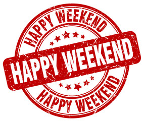 happy weekend red grunge round vintage rubber stamp