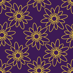 Fototapeta na wymiar Seamless floral pattern with gold flowers on a purple background