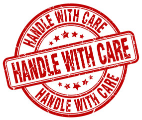 handle with care red grunge round vintage rubber stamp