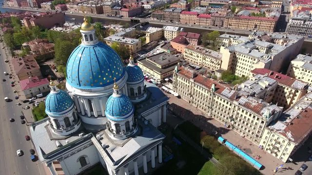 The Trinity Cathedral or the Troitsky sobor is in Saint Petersburg, Russia. Flying over roof