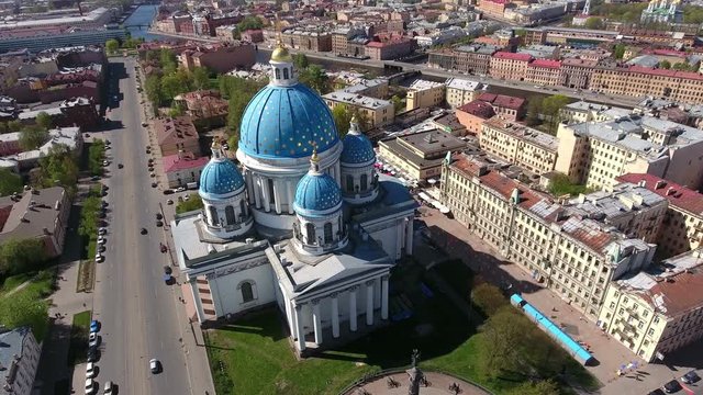 The Trinity Orthodox Cathedral is on Troitsky avenue in center of city, top view. St. Petersburg, Russia
