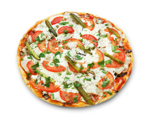 Delicious pizza with mushrooms and asparagus