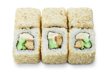 Set of sushi rolls isolated at white