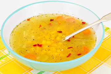 Soup with Chicken Broth with Noodles and Vegetables
