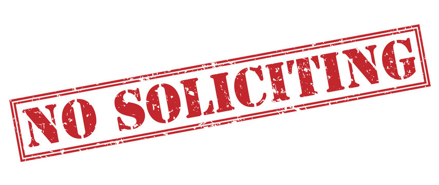 no soliciting red stamp on white background
