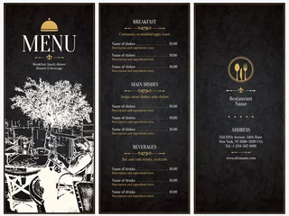 Fotobehang Restaurant menu design. Vector menu brochure template for cafe, coffee house, restaurant, bar. Food and drinks logotype symbol design. With a sketch pictures © Max Larin
