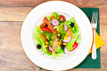 Lettuce with tomato Kumata, Dried Meat, Celery and Olives
