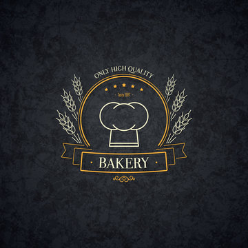 Vintage logotype for bakery and bread shop. Food and drinks logotype symbol design. Crumpled vintage paper background