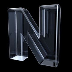 Transparent x-ray letter N. 3D render illustration on black background - obrazy, fototapety, plakaty