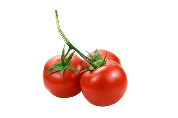 Three ripe tomatoes isolated on white background
