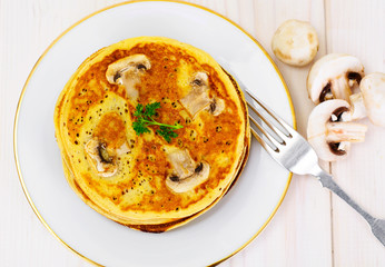 Tasty Pancakes Stack with Mushroom