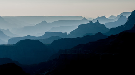 Almost blue Grand Canyon panorama before sunset
