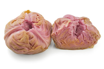 Obraz premium Pickled cabbages heads, one cutted, Sour cabbages