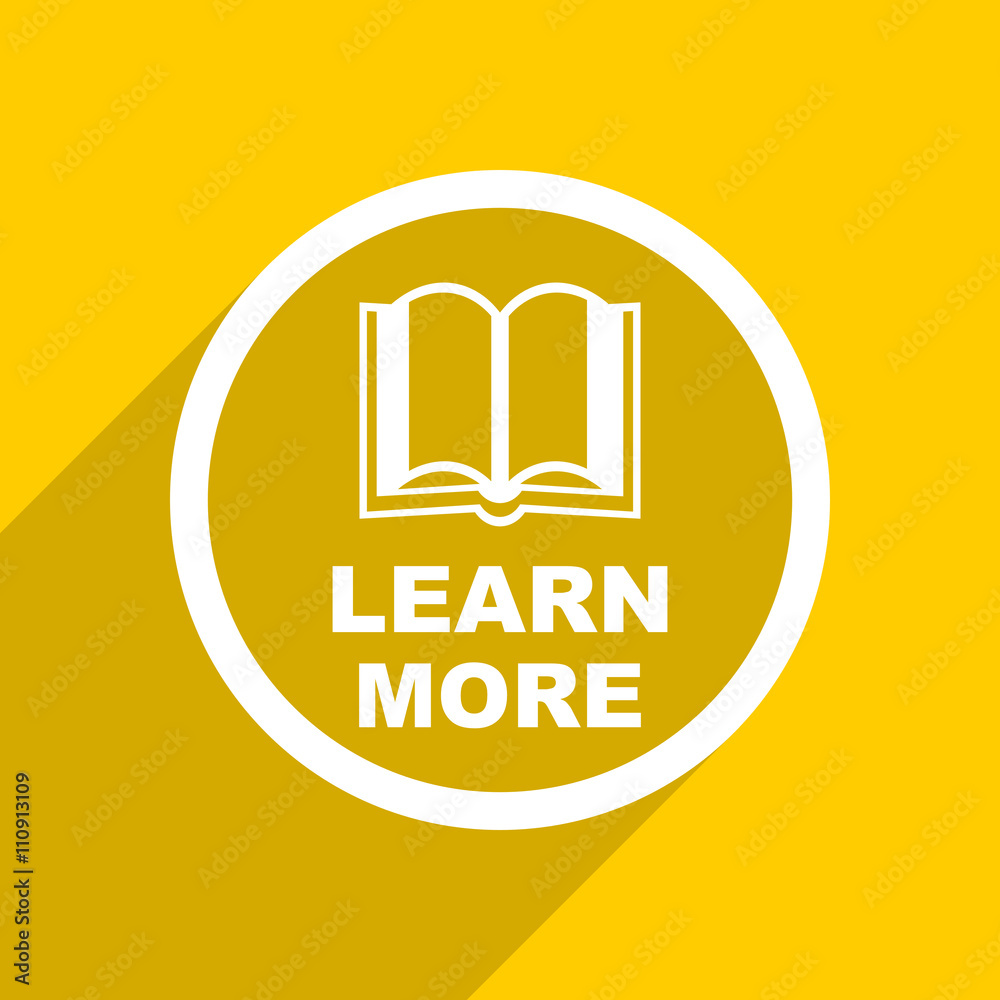 Poster yellow flat design learn more modern web icon for mobile app and internet
