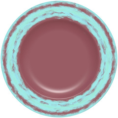 Isolated empty round glazed plate with decorative frame