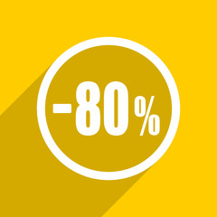 yellow flat design 80 percent sale retail modern web icon for mobile app and internet