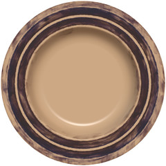 Isolated empty round glazed plate with decorative frame