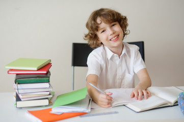 Schoolboy in the classroom writing something