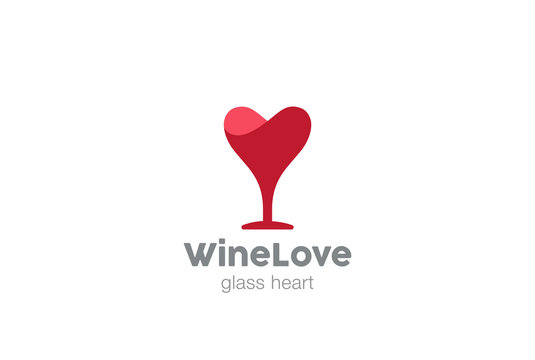 Glass Heart shape abstract Logo design vector template...Love Wine Logotype concept icon