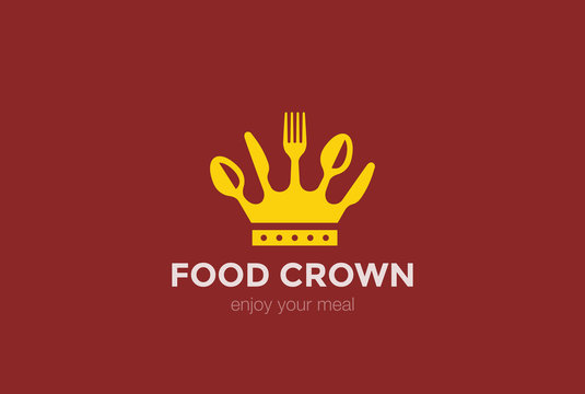 Food Crown Of Spoon Knife Fork Logo Design Vector Template..Cook Chief Logotype Concept Icon