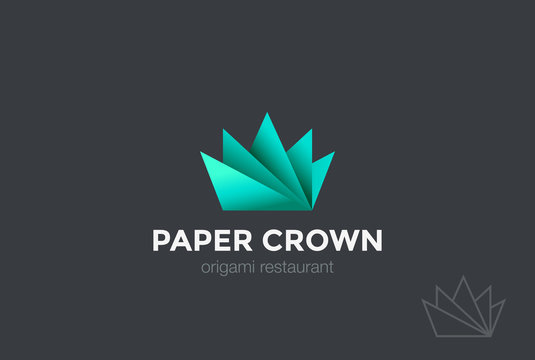 Paper Origami Crown abstract Logo design vector template...Creative Business Logotype concept icon.