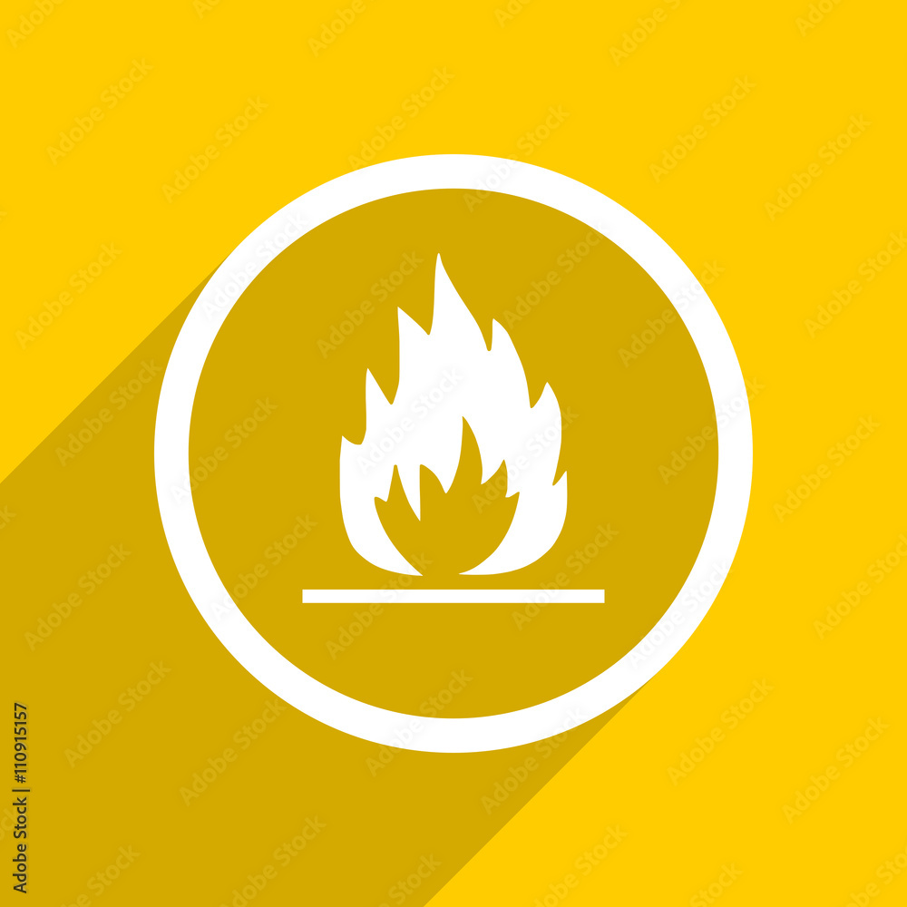 Poster yellow flat design flame modern web icon for mobile app and internet