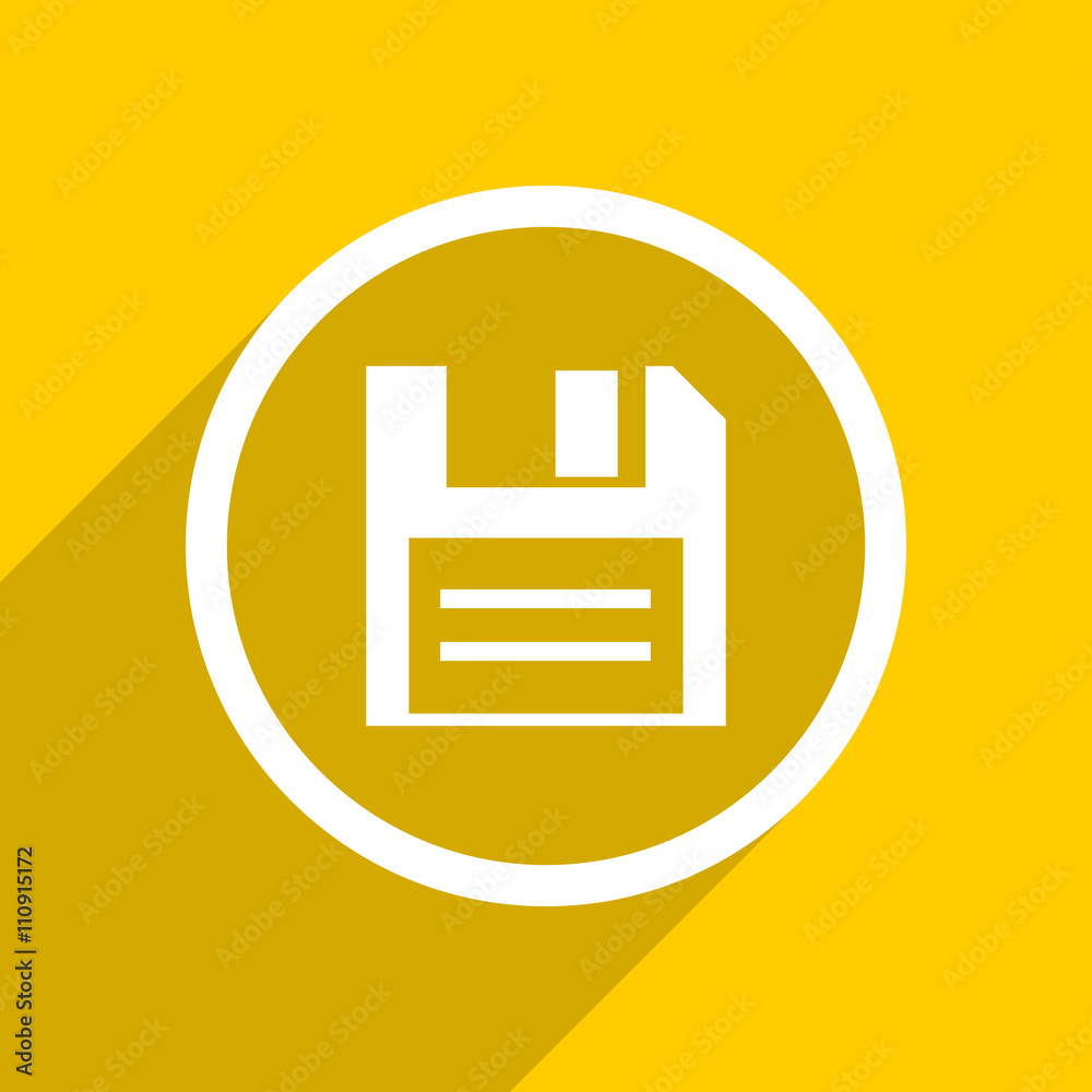 Poster yellow flat design disk modern web icon for mobile app and internet
