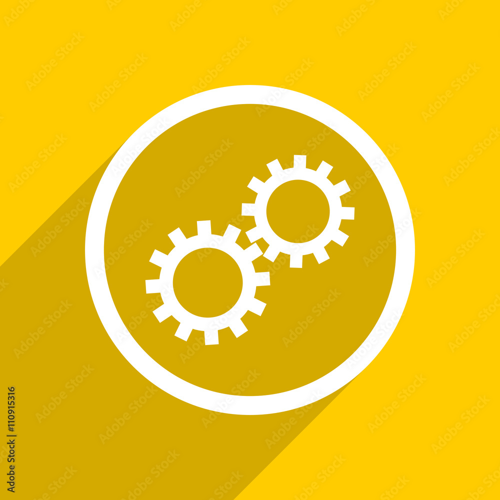 Aufkleber yellow flat design gear modern web icon for mobile app and internet