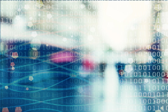 Blur abstract peoples background with binary code. Technology concept
