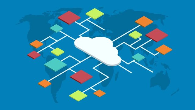  modern concept isometric computer cloud infographic with app. 4K video.