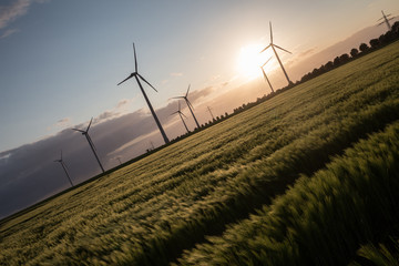 wind turbine farm sundown