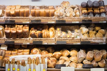 Focus on Shelves with bread