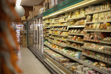 Grocery aisle in health food shop