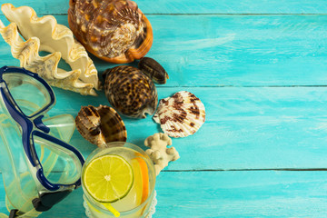 Seashells and beach cocktail background