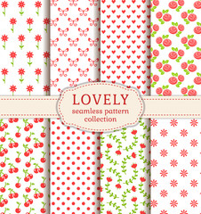 Set of cute seamless patterns. Vector backgrounds.