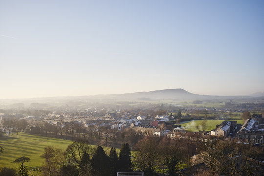 Elevated view of town, Clitheroe, Lancashire, UK