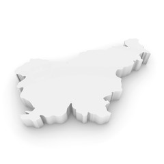 White 3D Illustration Map Outline of Slovenia Isolated on White